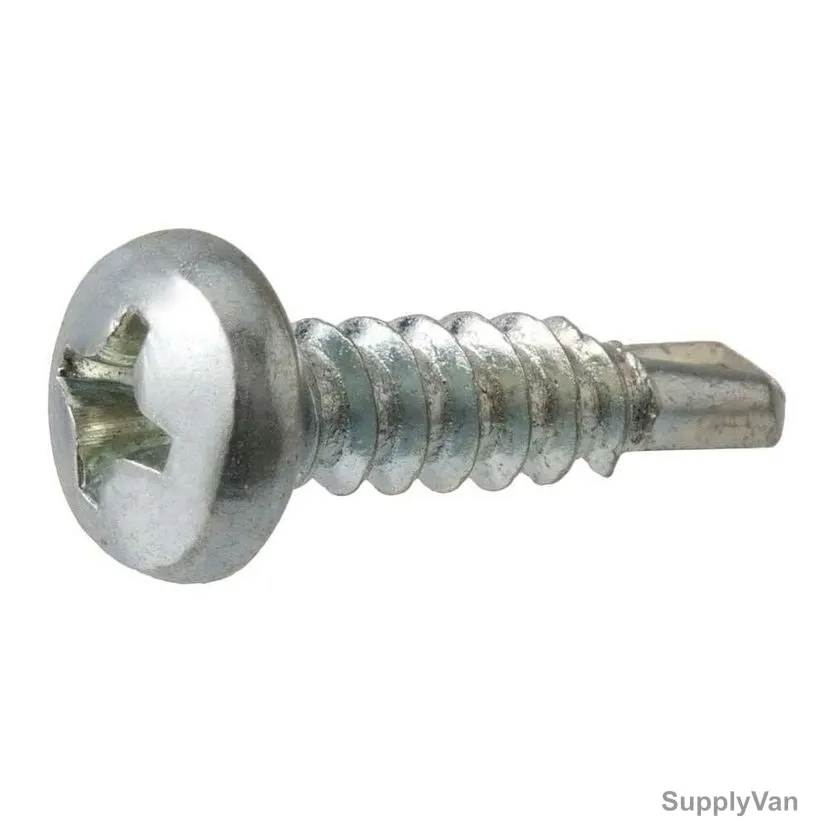 Self Drilling Screw, Zinc Plated, Pan Head, M12 Thread Dia x 1-1/2 Inch Length, 1000 Pcs/Pack