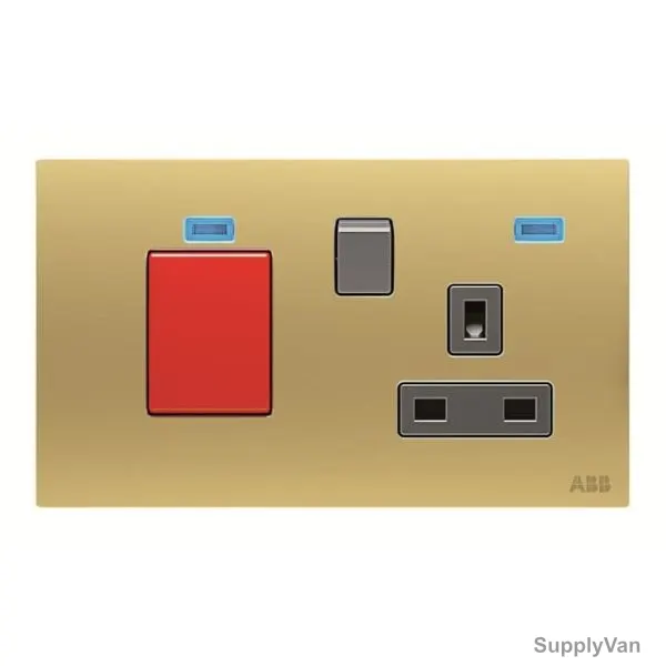 ABB Double Pole Switched Socket W/ Cooker Control Unit, AM118147-MG, Millenium, 1 Gang, 13A, Matt Gold