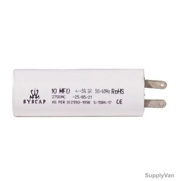 Syscap Motor Run Capacitor, 10 MFD, 440VAC