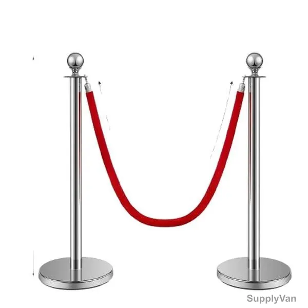 Retractable Barrier With 1.5 Mtrs Red Rope, Stainless Steel, 100CM Height, Silver — image 1