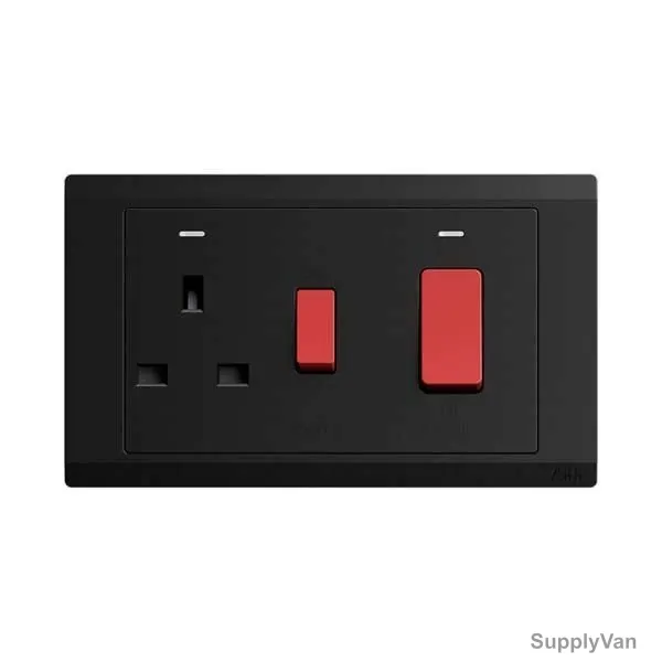 Abb 45A Cooker Switch With 13A Socket, BL118-885, Inora, 1 Way, Starry Black
