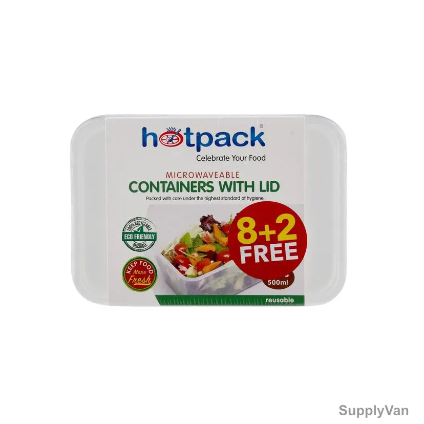 Hotpack Microwavable Container With Lid, PPMP500TP10, Rectangular, 500ML, Smoky White, 8+2 Free