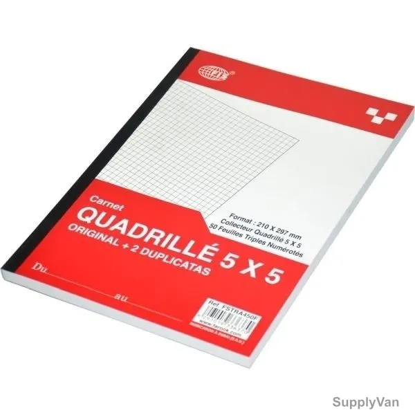 FIS 5MM Square French Triplicate Book, FSTRA450F, 210 x 297MM, 50 Pages, Red