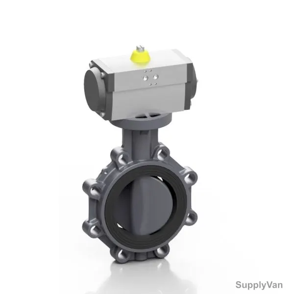 Effast Pneumatic Actuated Spring Return Butterfly Valve, FDRPPFP160S-CR, Proflow P, PVC-U, 160MM