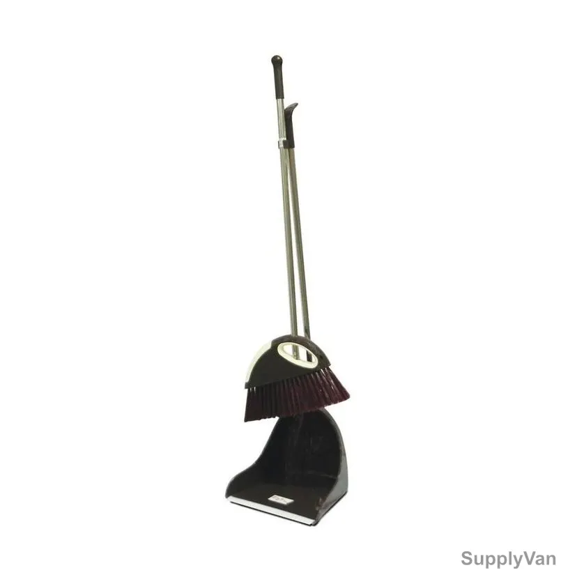 Akc Modern Upright Broom and Dustpan Set, DP30, Plastic, Black
