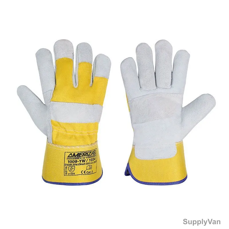 Ameriza Patch Palm Rigger Gloves, 1009-YW-1034, Leather, 10.5 Inch, Yellow/White, 12 Pairs/Pack