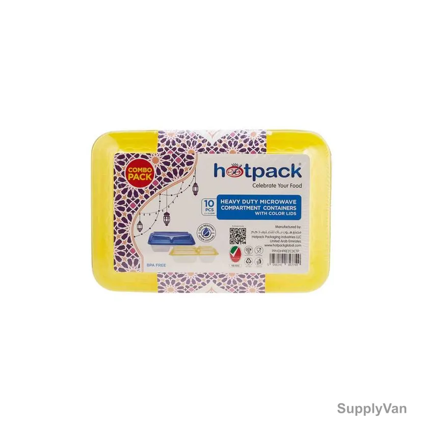 Hotpack Heavy Duty Microwave Container With Color Lid, 2+3 Comp, 10 Pcs/Pack — image 1