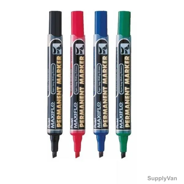 Pentel Permanent Marker, PE-NLF60-04AS, Maxiflo, 2.5-7MM, Assorted Colors, 4 Pcs/Set