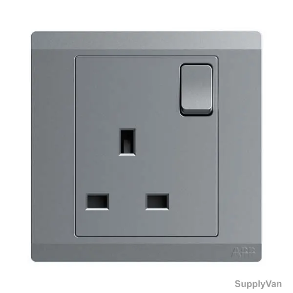 Abb Single Pole Switch Socket, BL224-G, Inora, 1 Gang, 13A, Classic Grey