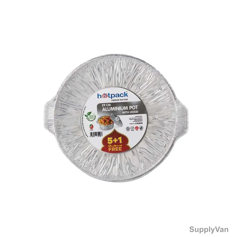 Hotpack Aluminium Pot Container With Hood, PPHSMAPOT296, 29CM, Silver, 5+1 Free — image 1