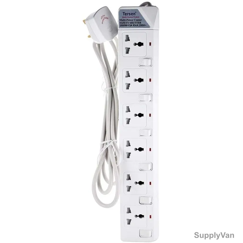 Tersen Extension Socket, 916-5m, 6 Way, 5 Mtrs, White