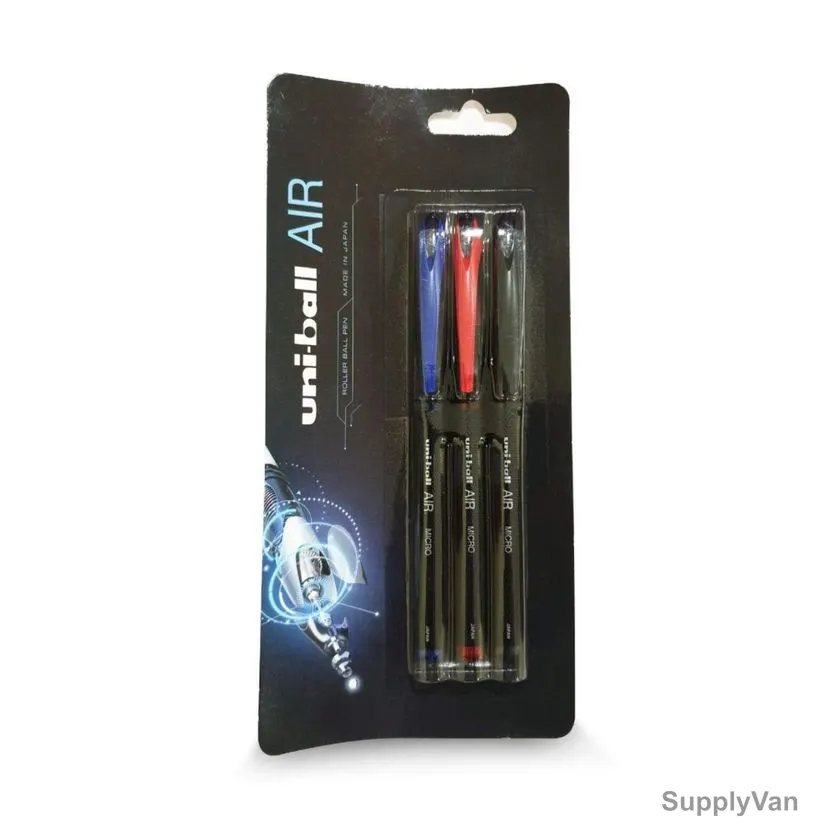 Uni-Ball Ball Point Pen, UBA188EL-M-03CL, Air Micro, 0.5MM Tip, Assorted Colors, 3 Pcs/Set