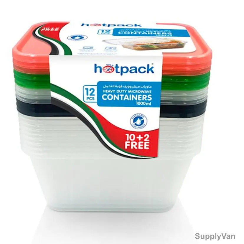 Hotpack Heavy Duty Microwave Container With UAE National Day Color Lid, 1000ML, 10+2 Free — image 1