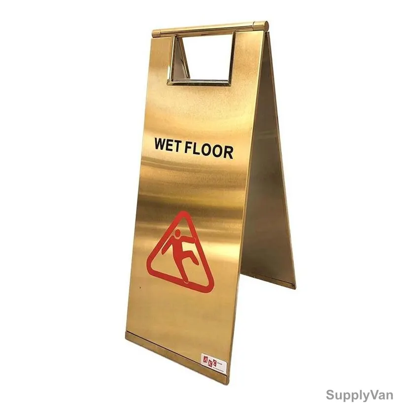 Akc Wet Floor Caution Sign, NCW15, Stainless Steel, Gold