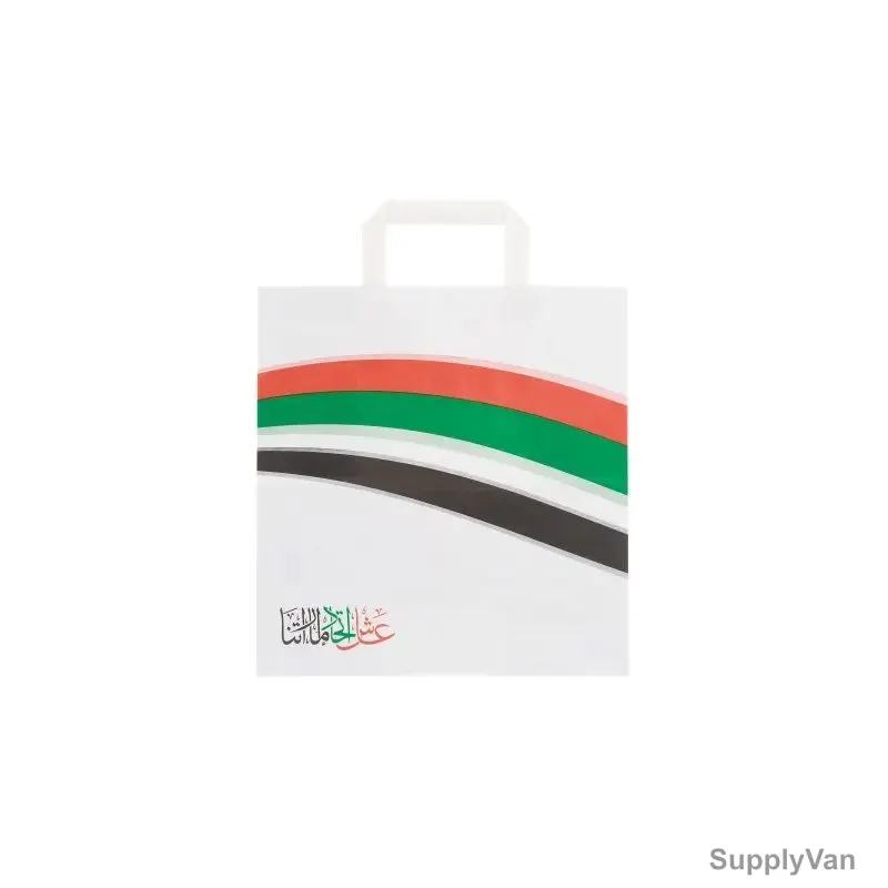 Hotpack UAE National Day Flat Handle Paper Bag, 29CM Height x 15CM Width x 29CM Depth, White, 10 Pcs/Pack