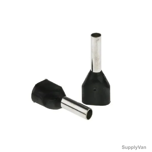 Bootlace Ferrule, TE1508, 16 AWG, 1.5 SQ.MM x 8MM Length, Twin Black, 100 Pcs/Pack