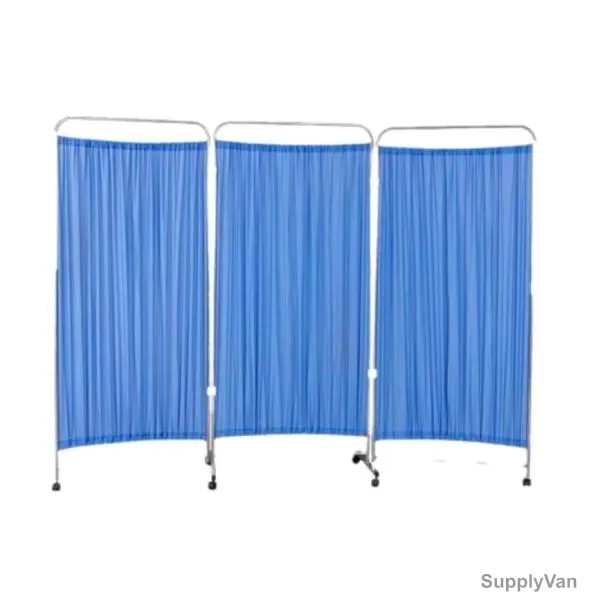 DP Metallic Three Folds Ward Screen, FWC-175122-3, Stainless Steel/PVC, 175CM Height x 184CM Width, Silver/Blue
