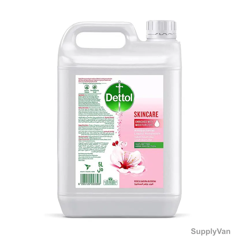 Dettol Anti-Bacterial Skincare Handwash, Rose and Sakura Blossom, 5 Ltrs