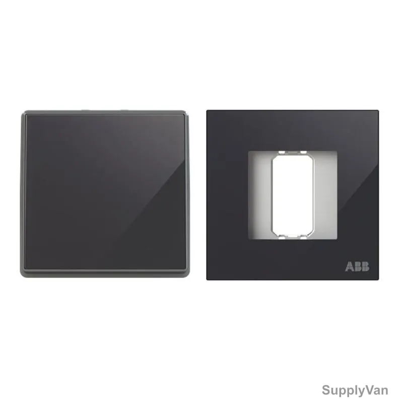 ABB Electrical Switch With Rocker Frame, AMD10544-BG+AMD5044-BG, Millenium, 1 Gang, 2 Way, 10A, Black Glass — image 1