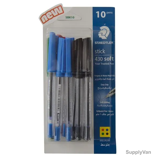 Staedtler Ball Point Pen Set, ST-430M-SBK10, 1.0.MM Tip, Assorted Colors, 10 Pcs/Set