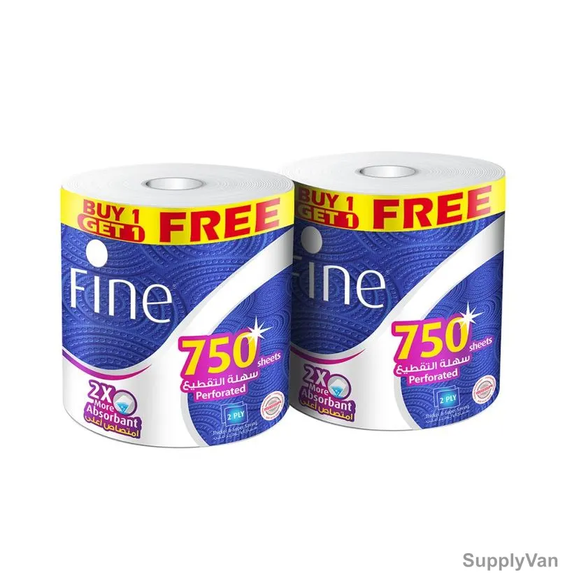 Fine Hand Towel, Mega Roll, 750 Sheets x 2 Ply, White, PK2