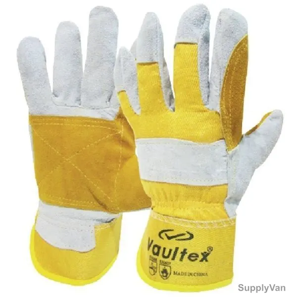 Vaultex Double Palm Leather Gloves, DPY, Free Size, Yellow, PK12