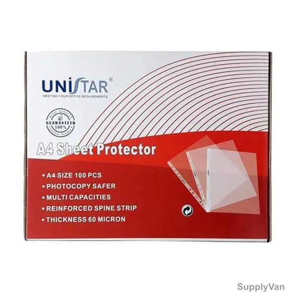 Unistar Sheet Protector, SP-60M100, A4, 60 Micron, Clear, 100 Pcs/Pack