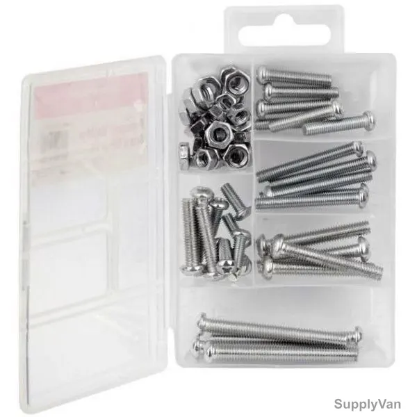 Powersafe Machine Screw With Nut, Iron, Silver, 120 Pcs/Set