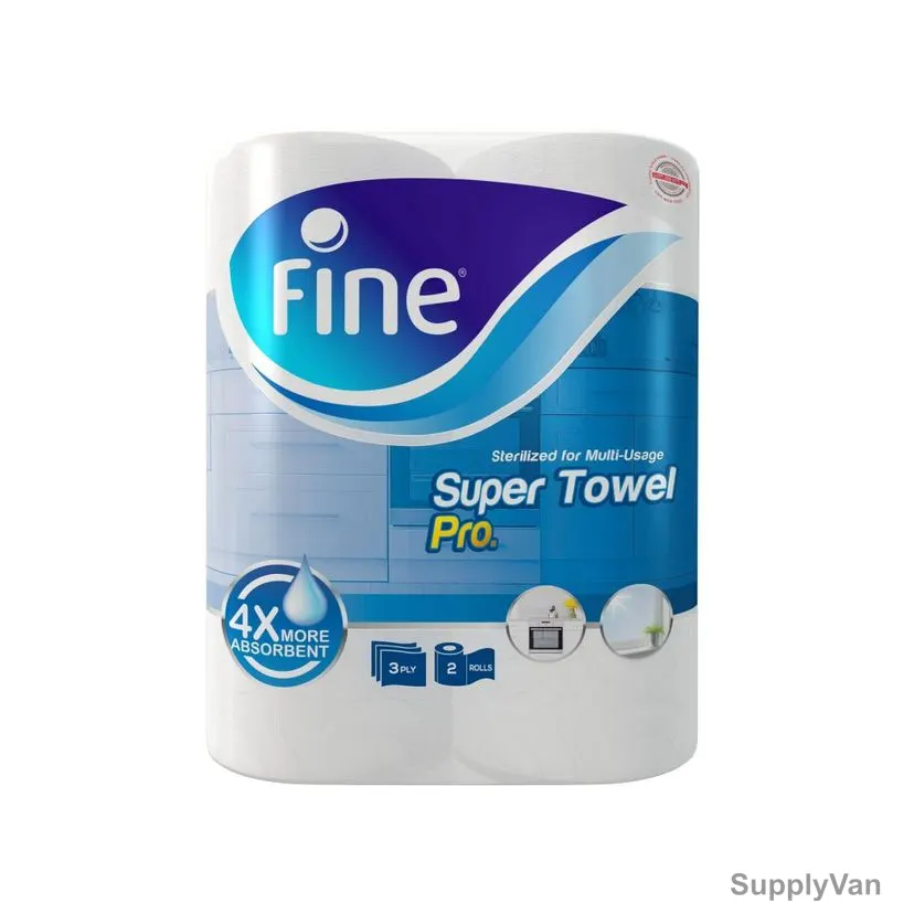 Fine Towel Tissue Roll, 4X More Absorbent, 70 Sheets x 3 Ply, White, PK2