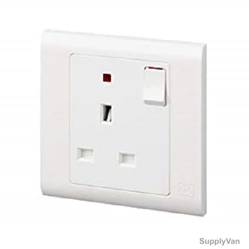 Mk Single Pole Switch Socket Outlet With Neon, MV2657WHI, Essential, Polycarbonate, 1 Gang, 13A, White