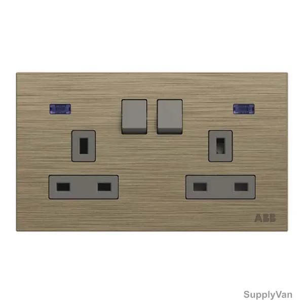 ABB Double Pole Switched Socket With LED, AM240147-AG, Millenium, 2 Gang, 13A, Antique Gold — image 1