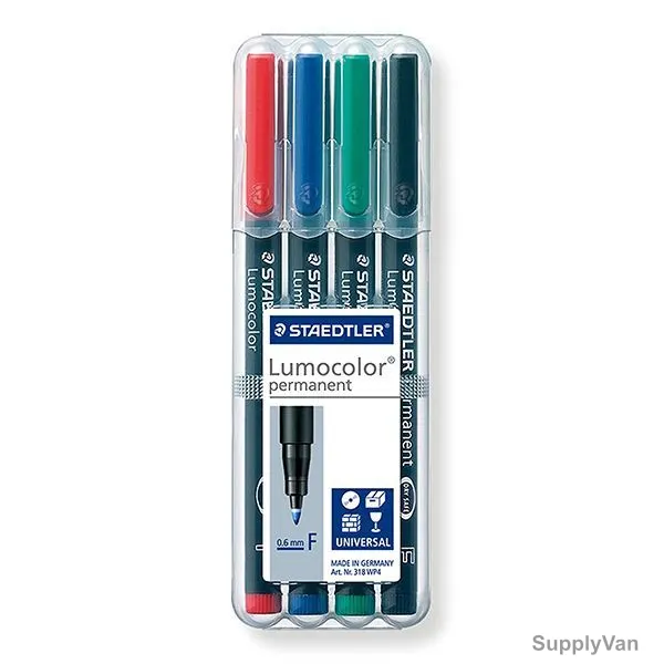 Staedtler Lumocolor OHP Permanent Marker, ST-318-WP4-F, 0.6MM Tip Size, Assorted Colors, 4 Pcs/Set