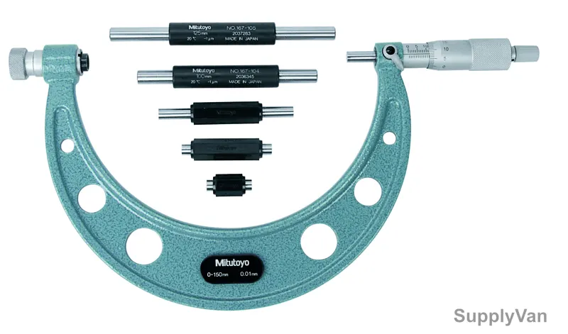 Mitutoyo Outside Micrometer W/ Interchangeable Anvils, 104-135A, Range 0-150MM — image 1