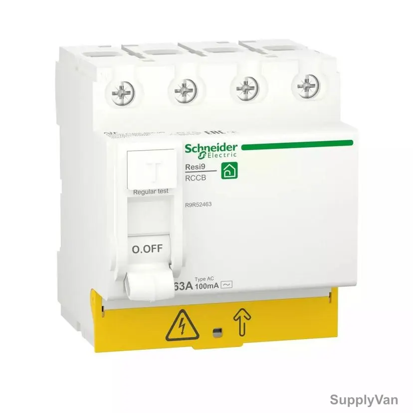 Schneider Electric Residual Current Circuit Breaker, R9R52463, Resi9, 4P, 63A, 100mA