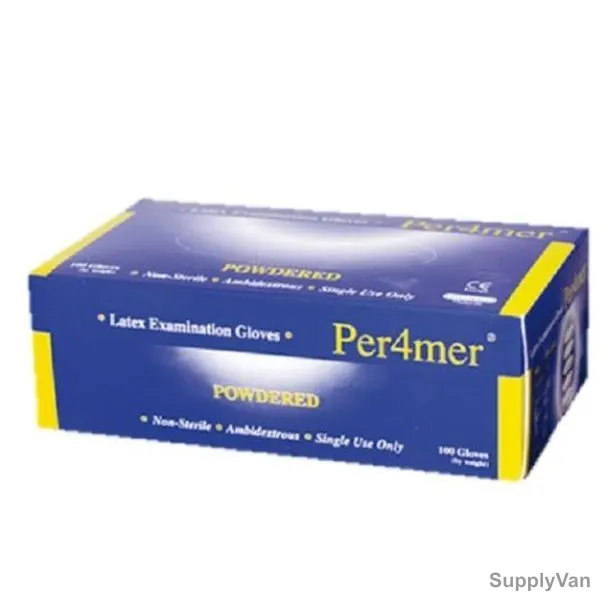 Per4mer Powdered Latex Examination Gloves, M, 100 Pcs/Pack