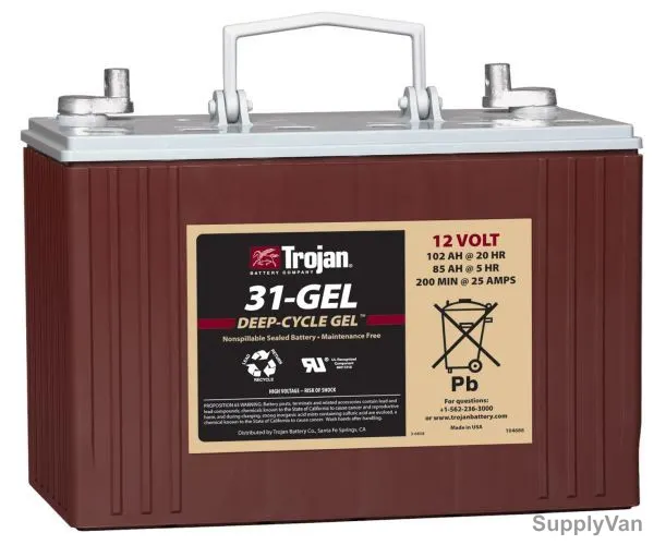 Trojan Sealed Gel Battery, 31-GEL, 12V, 102Ah/20Hr