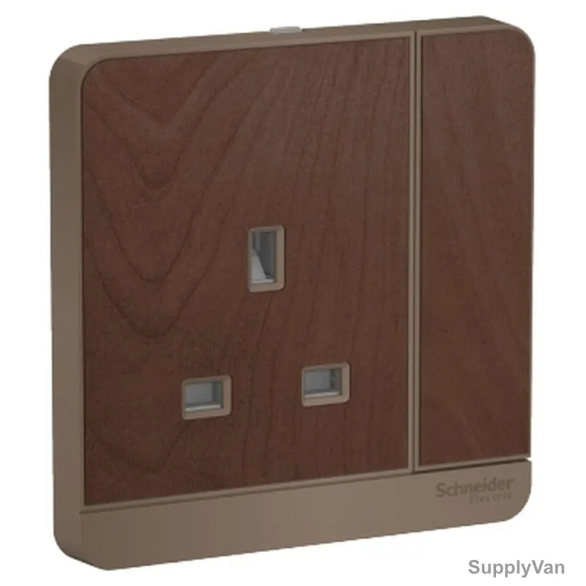 Schneider Electric Switched Socket, E8315N-WD-G12, AvatarOn, 1 Gang, 3P, 13A, 250VAC, Wood