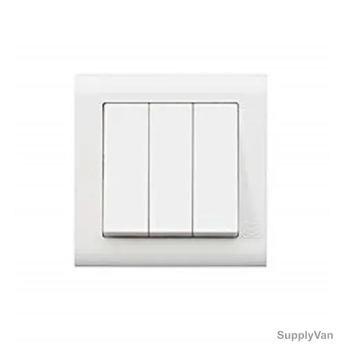Mk Wide Rocker Switch, MV4783WHI, Essential, Polycarbonate, 3 Gang, 2 Way, 10A, White