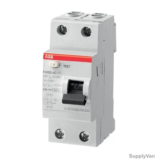 Abb Residual Current Circuit Breaker, FH202AC-63-0-1, 2P, 100mA, 63A