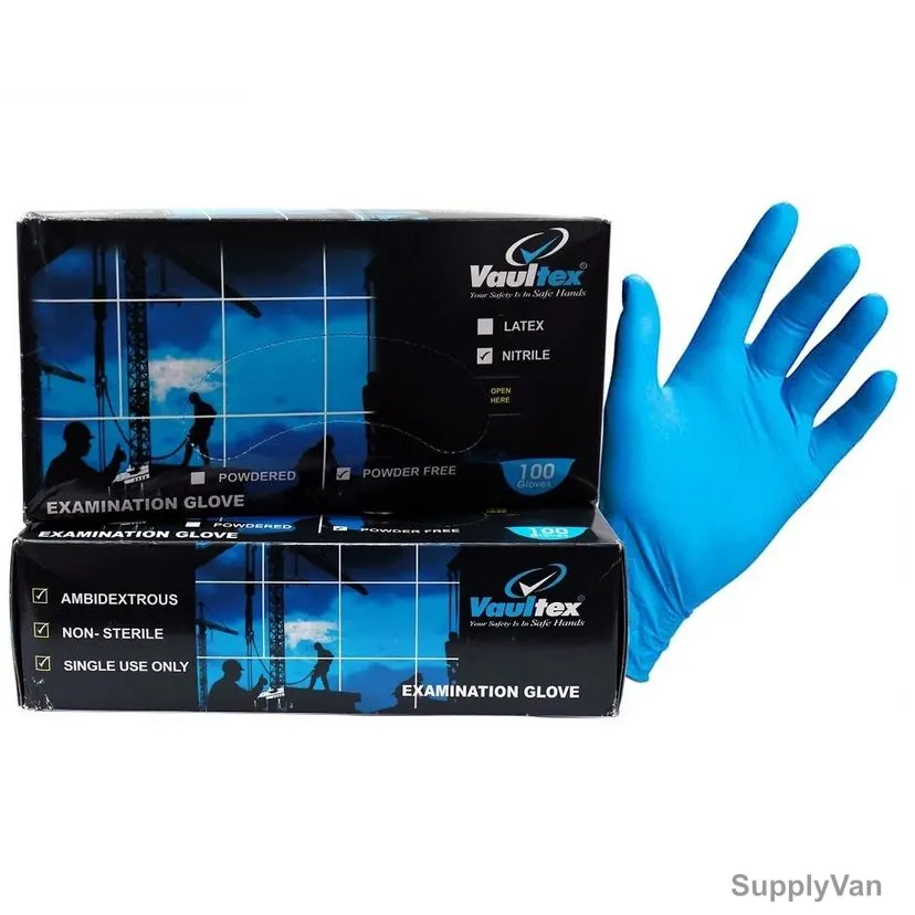 Vaultex Powder Free Disposable Nitrile Gloves, MWJ, L, Blue, 100 Pcs/Box