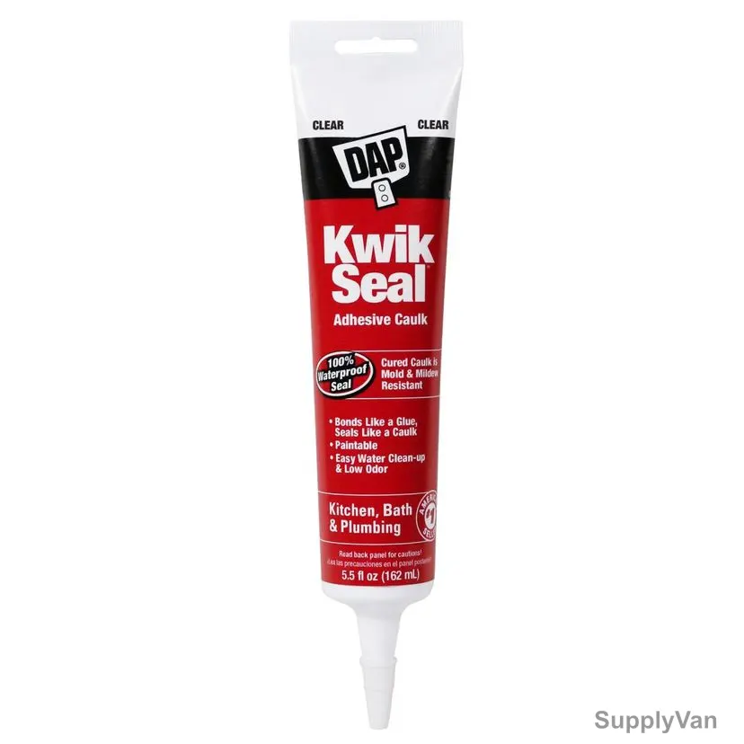 Dap Kwik Seal Kitchen and Bath Adhesive Caulk, 18008, Clear, 5.5 Oz, 12 Pcs/Pack