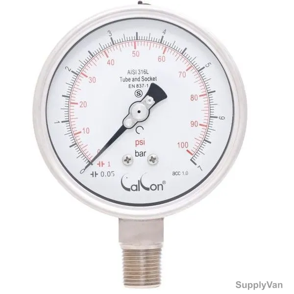 Calcon Pressure Gauge, CC20A, 100MM, 1/2 Inch, NPT, 0-7 Bar