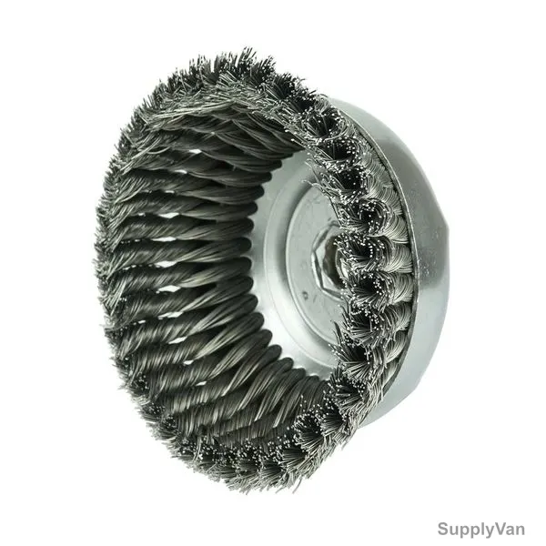 Twisted Wire Wheel Brush, Knotted, M14 x 65MM Dia, Silver