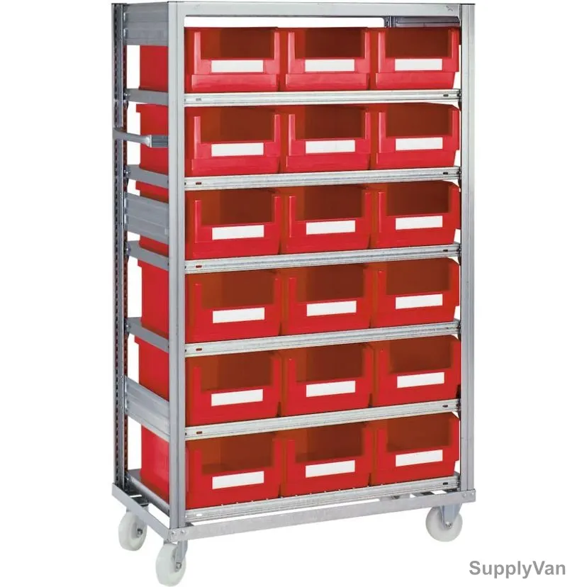 Bito Mobile Shelving With Storage Bins, RW5032N, 6 Shelves, 1850 x 500MM, Blue