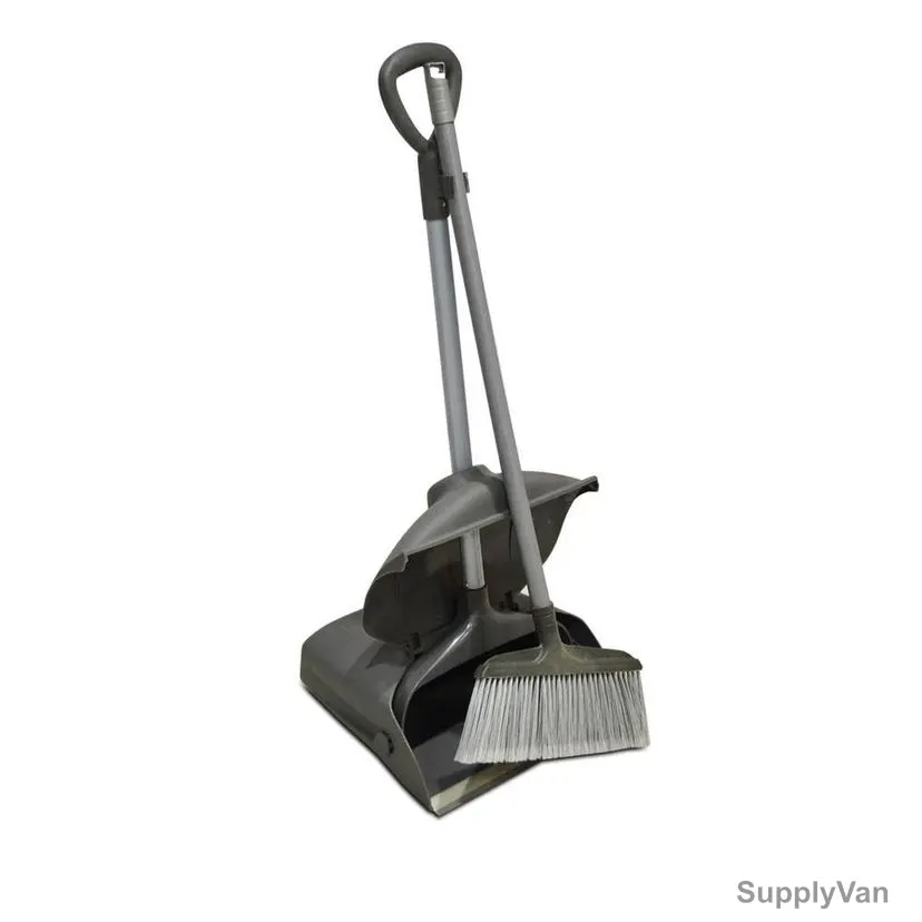 Akc Upright Broom and Dustpan Set, DP17, Plastic, Grey