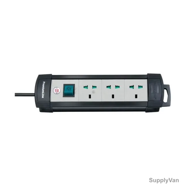 Brennenstuhl Extension Lead, 1951537900, Premium-Line, 3 Way, 13A, 5 Mtrs Cable Length, Black and Light Grey