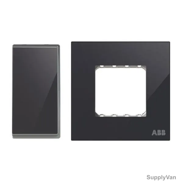 ABB Electrical Switch With Double Rocker Frame, AMD10222-BG+AMD5144-BG, Millenium, 2 Gang, 1 Way, 10A, Black Glass — image 1