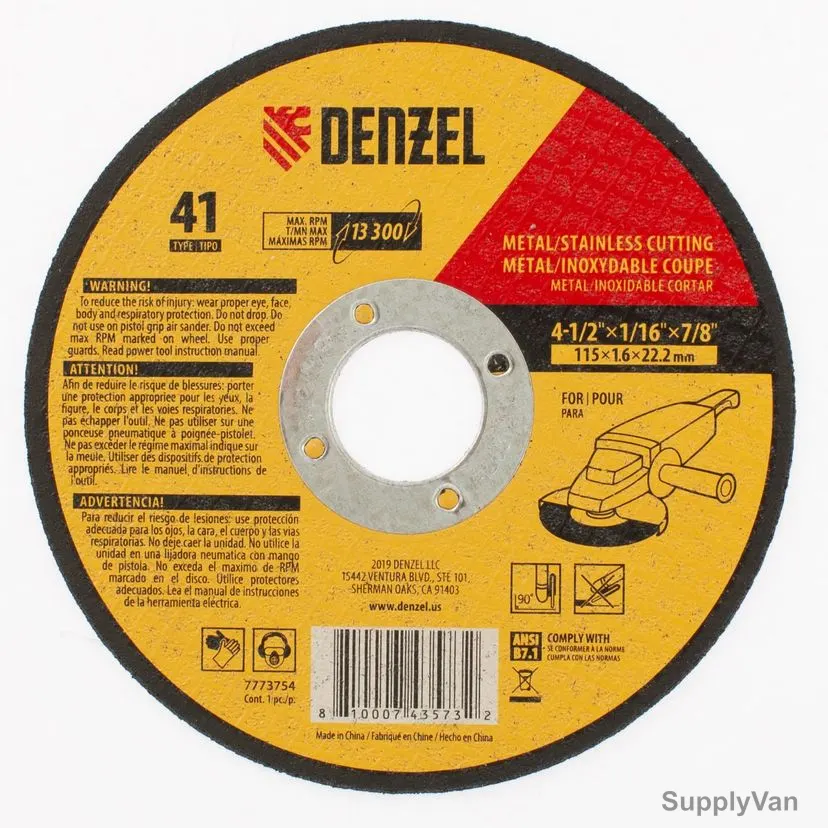 Denzel Metal Grinding Wheel, 7773754, Type 41, 115 x 1.6 x 22.2MM — image 1