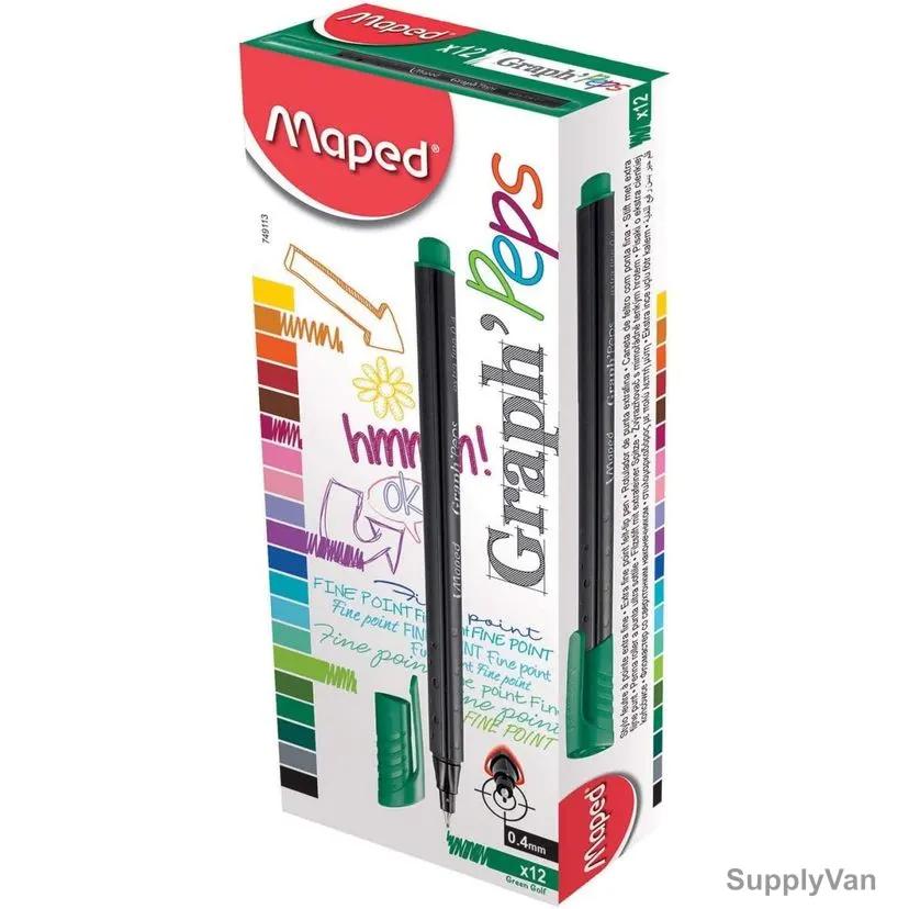 Maped Fineliner Pen, MD-749113, GraphPeps, 0.4MM Tip, Golf Green, 12 Pcs/Pack — image 1