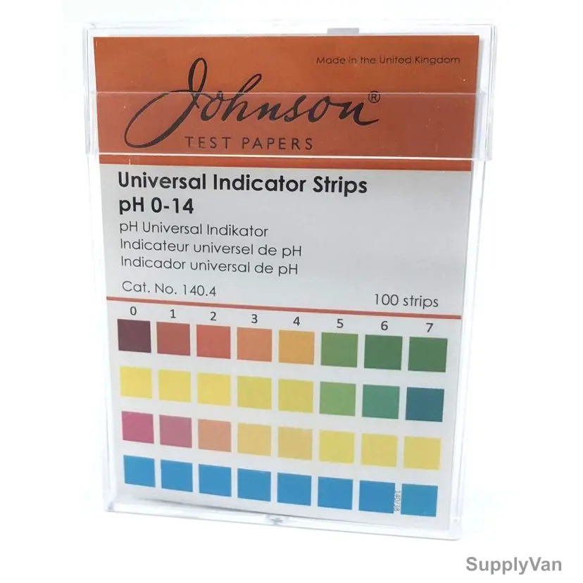 Johnson Universal pH Indicator Non-Bleeding Strip, 140.4, 0 to 14 pH, 85MM Width x 5 Mtrs Length, 100 Strips/Pack